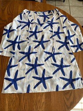 Swimsuit Starfish Print Pullover Top - Blue & White